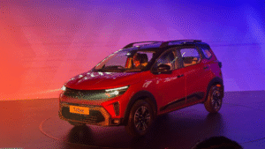 Renault Triber 2025 facelift front view with updated bumper and LED lights